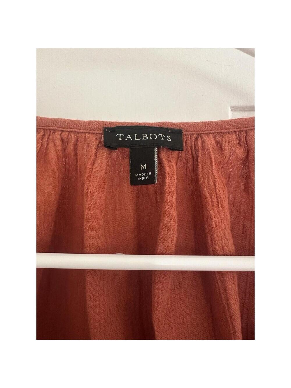 Talbots Women M Rust Orange V-Neck 3/4 Sleeve Peasant Blouse - Picture 2 of 3